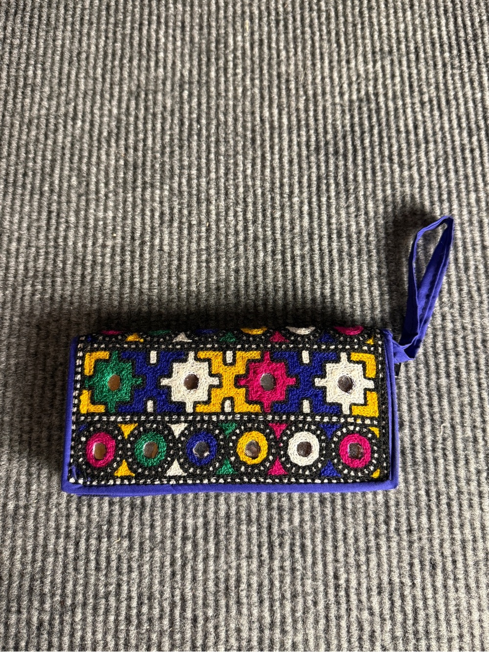 Traditional Sindhi Boho Embroidered Mirror Work Wristlet Clutch
